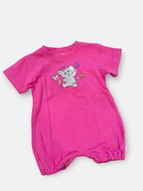 Vintage Rainforest Cafe Tuki the Elephant Pink Baby Romper 12M
